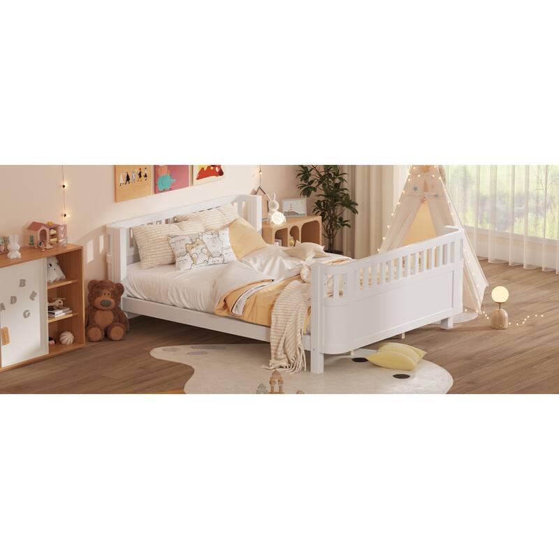 Roomfitters Queen Platform Bed, Low Profile Slatted Daybed with Wooden Frame and Removable Guardrails for Bedrooms