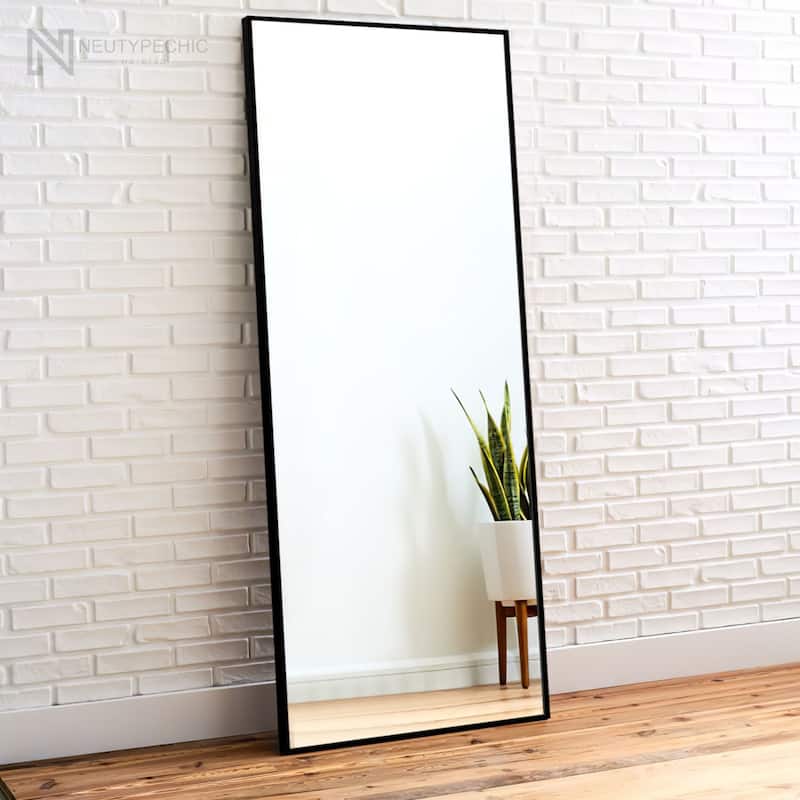 Modern Sleek Metal Frame Full-length Hanging or Leaning Wall Mirror