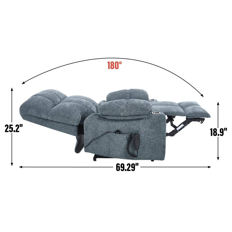 Roomfitters Dual Motor Power Lift Recliner Chair with Heat Massage Oversized Infinite Position Sofa with Cup Holders