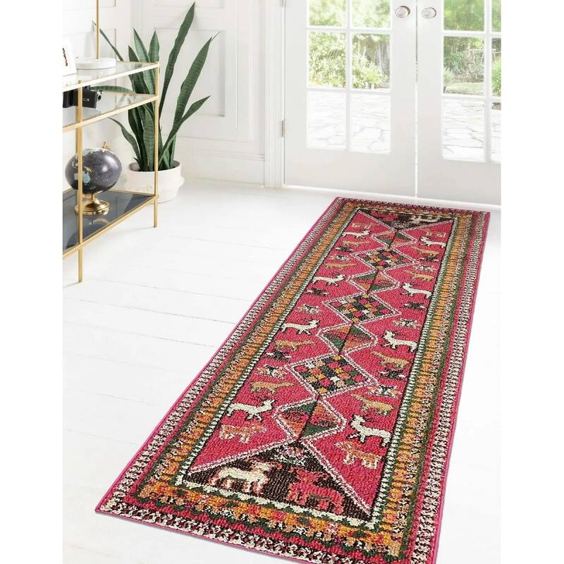 Contemporary Tazetta Collection Area Rug - 2'7"x10' - Pink