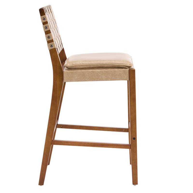 Christopher Knight Home - Rieti Industrial-Inspired Barstool Set with Crossback PU Upholstery and Wooden Frame