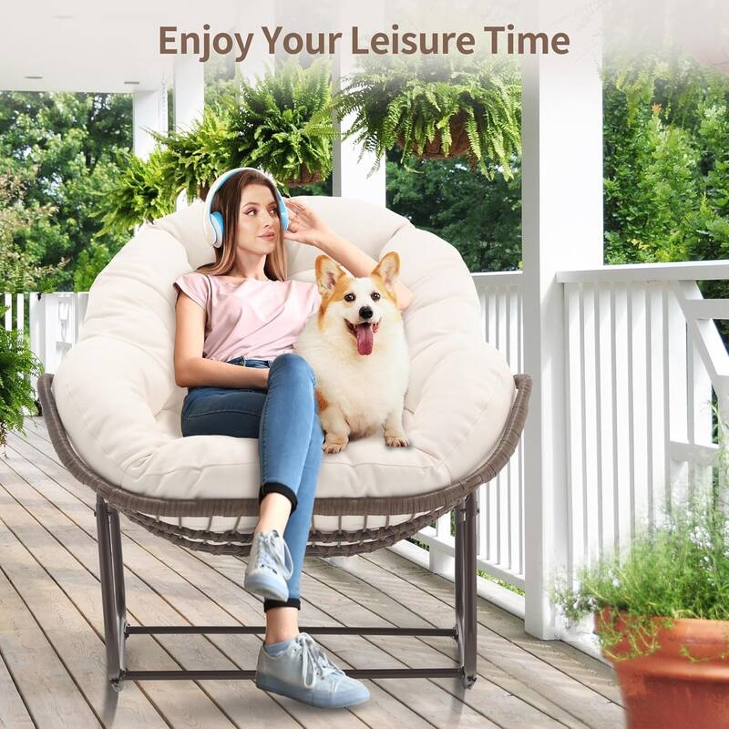 Outdoor rattan rocking chair, padded penguin rocking chair,lounge chair Outdoor for Front Porch,Living Room,Patio,Garden
