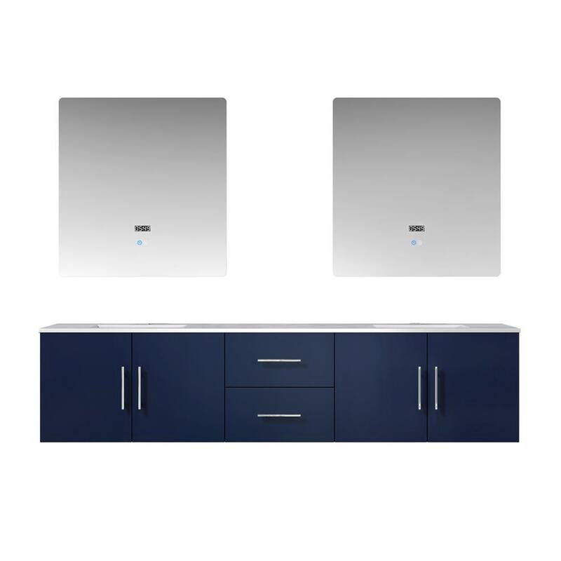Geneva 80 in. W x 22 in. D Dark Grey Double Bath Vanity, Carrara Marble Top, and 30 in. LED Mirrors - Blue - Double Vanities