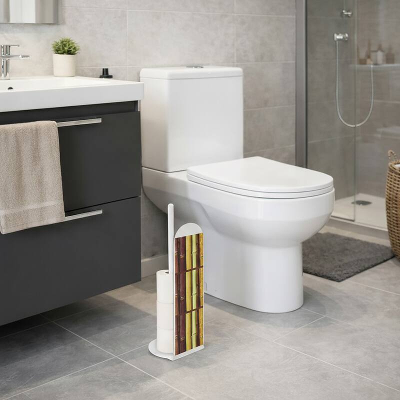 Bamboo Brown Freestanding Toilet Paper Holder - Brown, Beige, Green - 5"L x 5"W x 19"H