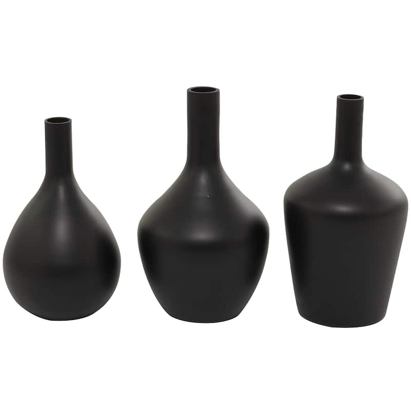 Glass Decorative Vase with Gold Rim - Set of 3 White, Blue or Black - Roche River Decor