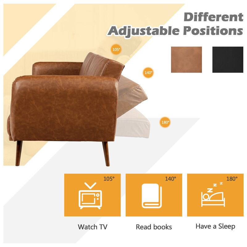 Gymax Convertible Futon Sofa Bed PU Adjustable Couch Sleeper w/Wood