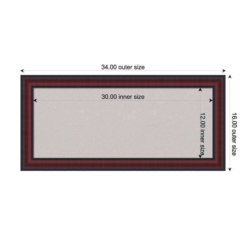 Dalat Cherry Framed Cork Board - Bulletin Board, Organization Board, Pin Board - Grey - 34 x 16 in