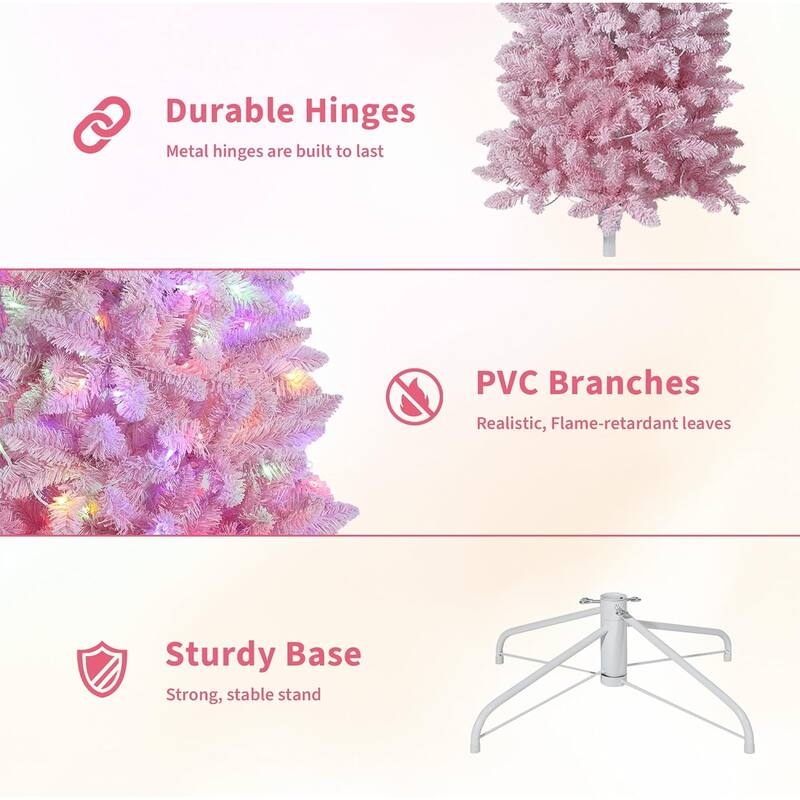 6FT Purple Gradient Pencil Christmas Tree – Prelit with 100 Dual Color LEDs, Snow Flocked, 320 Branch Tips,Metal Stand