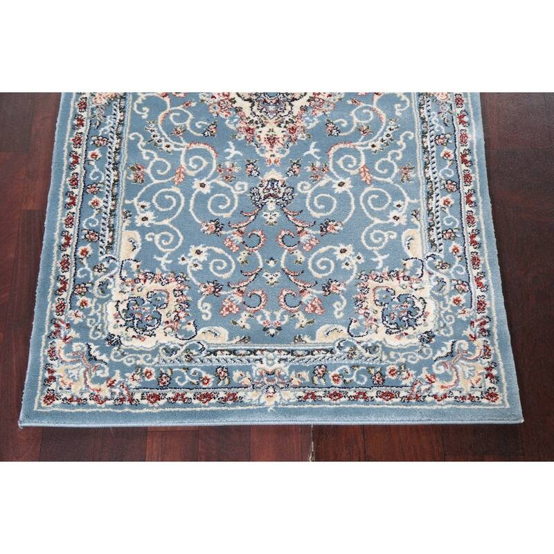Light Blue Floral Medallion Transitional Turkish Rug Oriental Carpet
