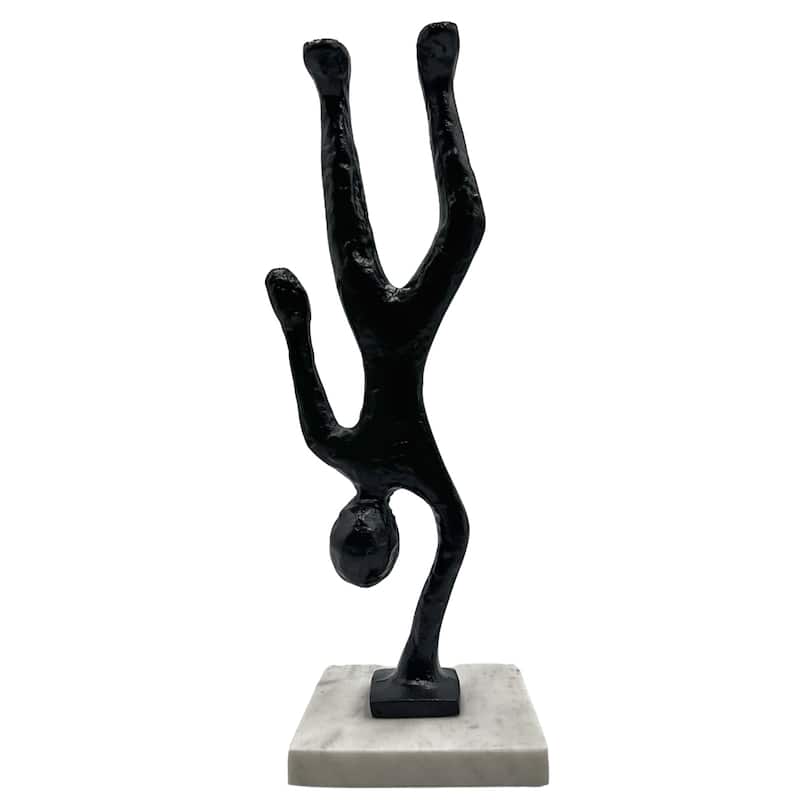 Handmade Metal 12 in Abstract Upside Down Person Sculpture - 4 x 4 x 12 in - Black