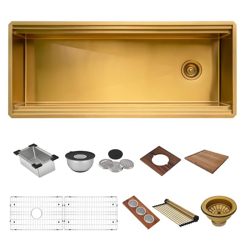 Ruvati 45-inch Polished Matte Gold Stainless Steel Workstation Kitchen Sink - RVH6333GG