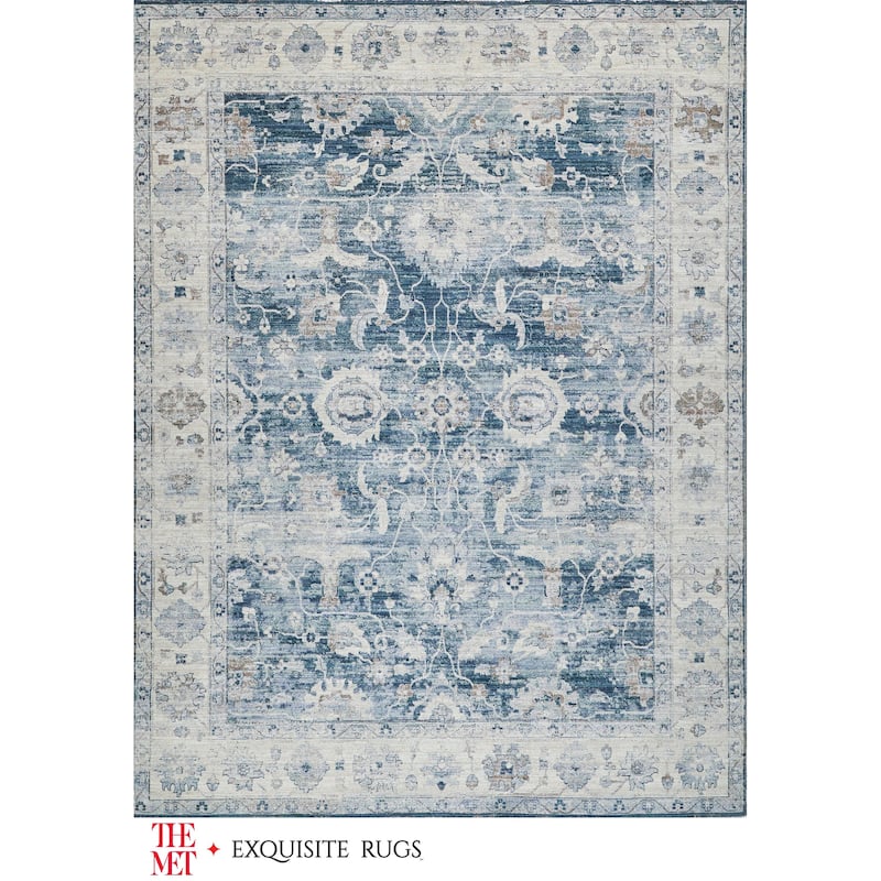 The Met X Exquisite Rugs Vintage Looms Blue/Beige Area Rug.