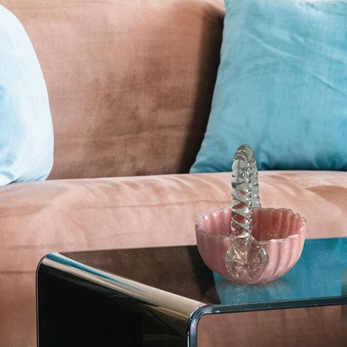 Pink Blossom Charm Glass Basket for Floral and Table Display Use