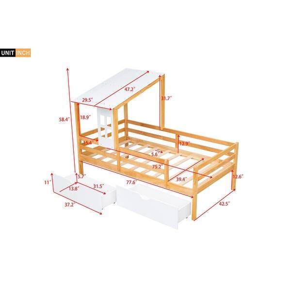Twin Size House Low Loft Bed with Two Storage Drawers - Bed Bath ...