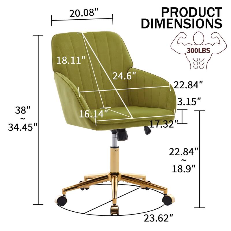 Velvet Office Chair with Golden Base, Ergonomic Backrest, Memory Foam Cushion, and Adjustable Seat for Home or Bedroom
