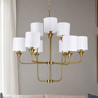9-Light White Cylinder Shade Chandelier with Adjustable Chain