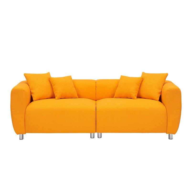 89" 3-Seater Sofa - Modern Living Room Couch with Solid Wood Frame, Metal Legs & 4 Pillows