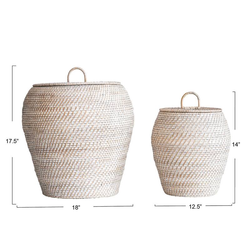 Hand-Woven Rattan Wicker Storage Baskets with Lids, Set of 2
