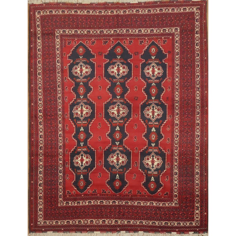 Hand Knotted Oriental 100% Wool Carpet Traditional Tribal Red Balouch Area Rug - 10' 9'' X 8' 3''