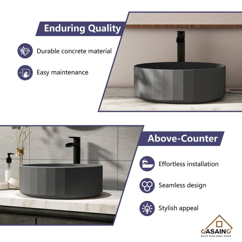 CASAINC Concrete Stripes Design Round Bathroom Vessel Sink Art Basin with The Same Color Drainer