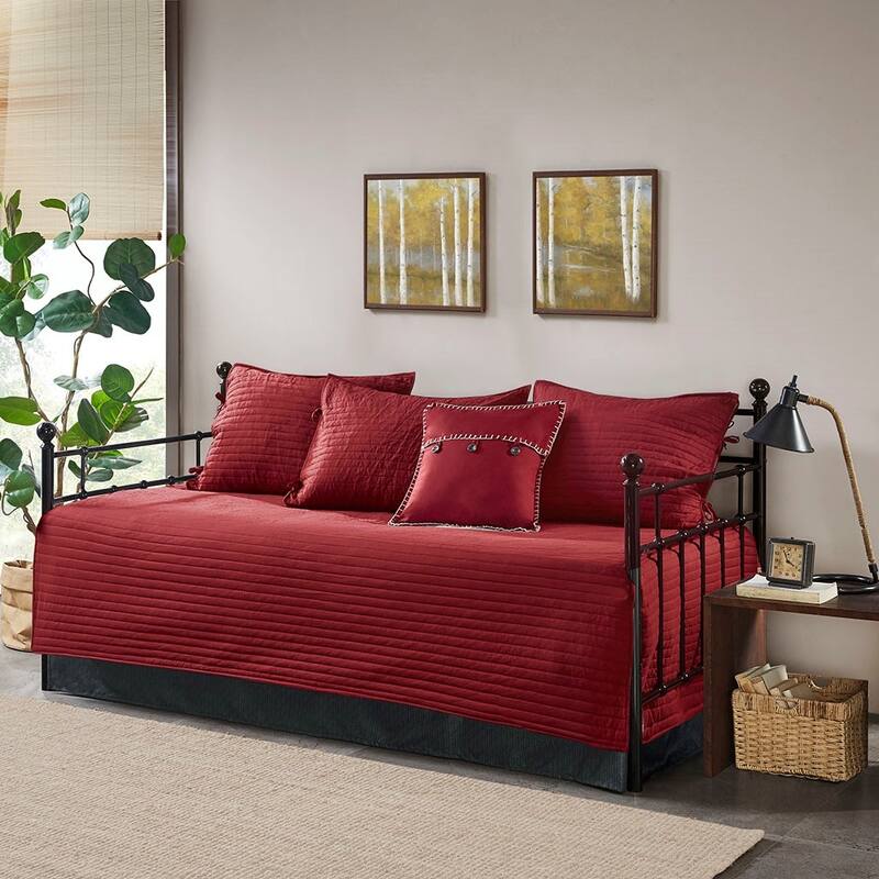 6 Piece Reversible Plaid Daybed Cover Set Red Daybed