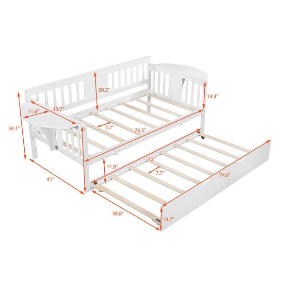dimension image slide 2 of 6, Elegant Design Daybed with Trundle Bed, Wooden Sofa Bed for Bedroom Living Room, Wood Platform Bed Frame for Kids Teens Guests