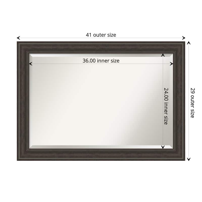 Beveled Bathroom Wall Mirror - Shipwreck Greywash Frame - Outer Size: 41 x 29 in