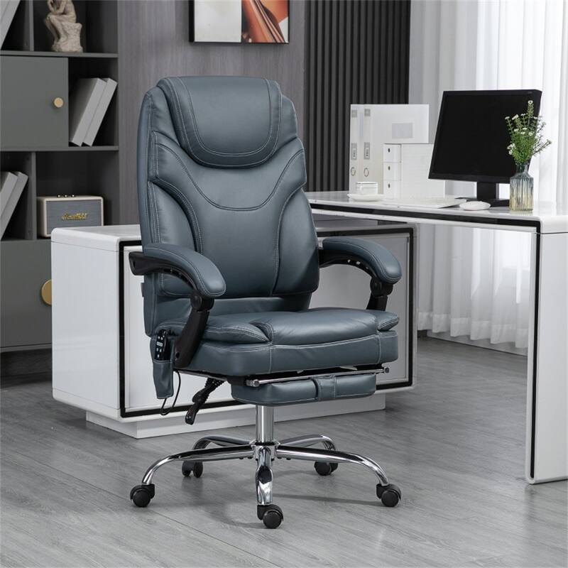 Grey PU Leather Reclining Massage Office Chair with Heat and Footrest - 26.5" W x 26.5" D x 44.5" -47.75" H