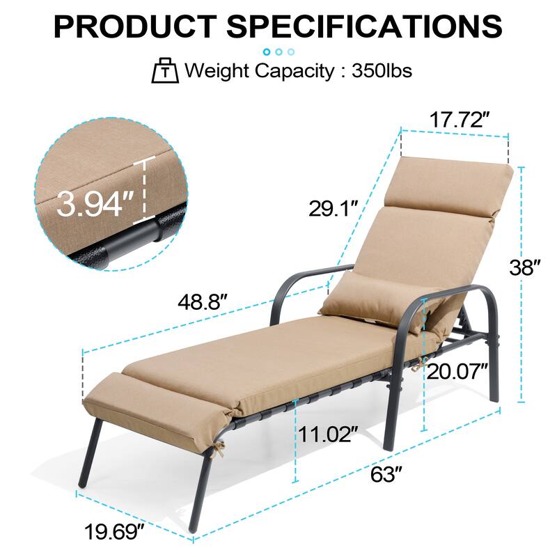Outdoor Recliner Adjustable Chaise Lounge Chair with Cushion & Pillow
