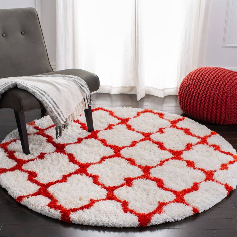 SAFAVIEH Handmade Barcelona Shag Kiyo Polyester Rug - 5' Round - Ivory/Rust