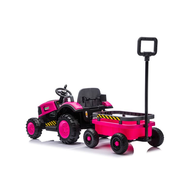 Magenta Kids Ride On Tractor with Trailer, Remote Control Electric Tractor Ride on Car with Bluetooth Music