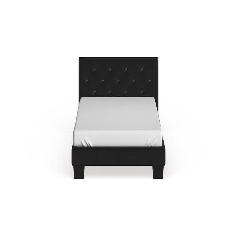 Heston Glam Twin Faux Leather Upholstered Tufted Platform Kid Bed by Silver Orchid