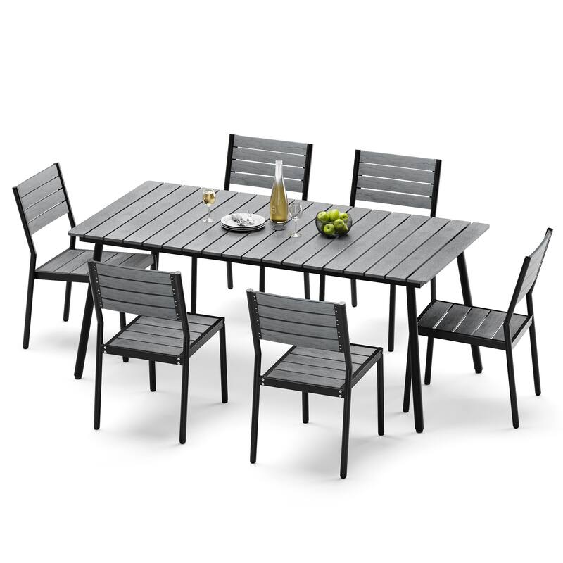 7-Piece Outdoor Dining Set Aluminum Dining table with Stackable Chairs - Grey
