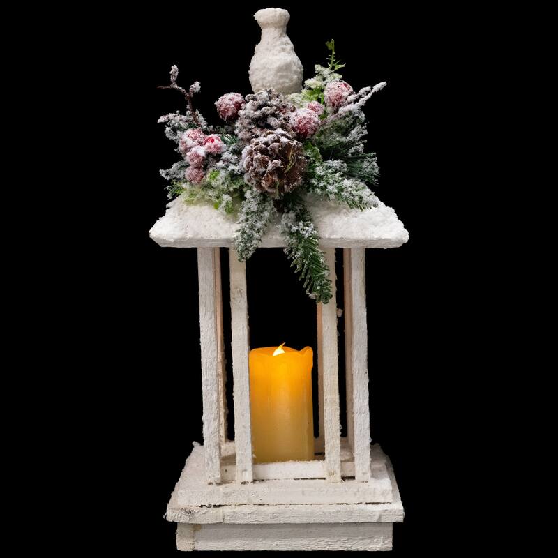 LED Lighted Snow Flocked Candle Lantern Christmas Decoration - 15.25"