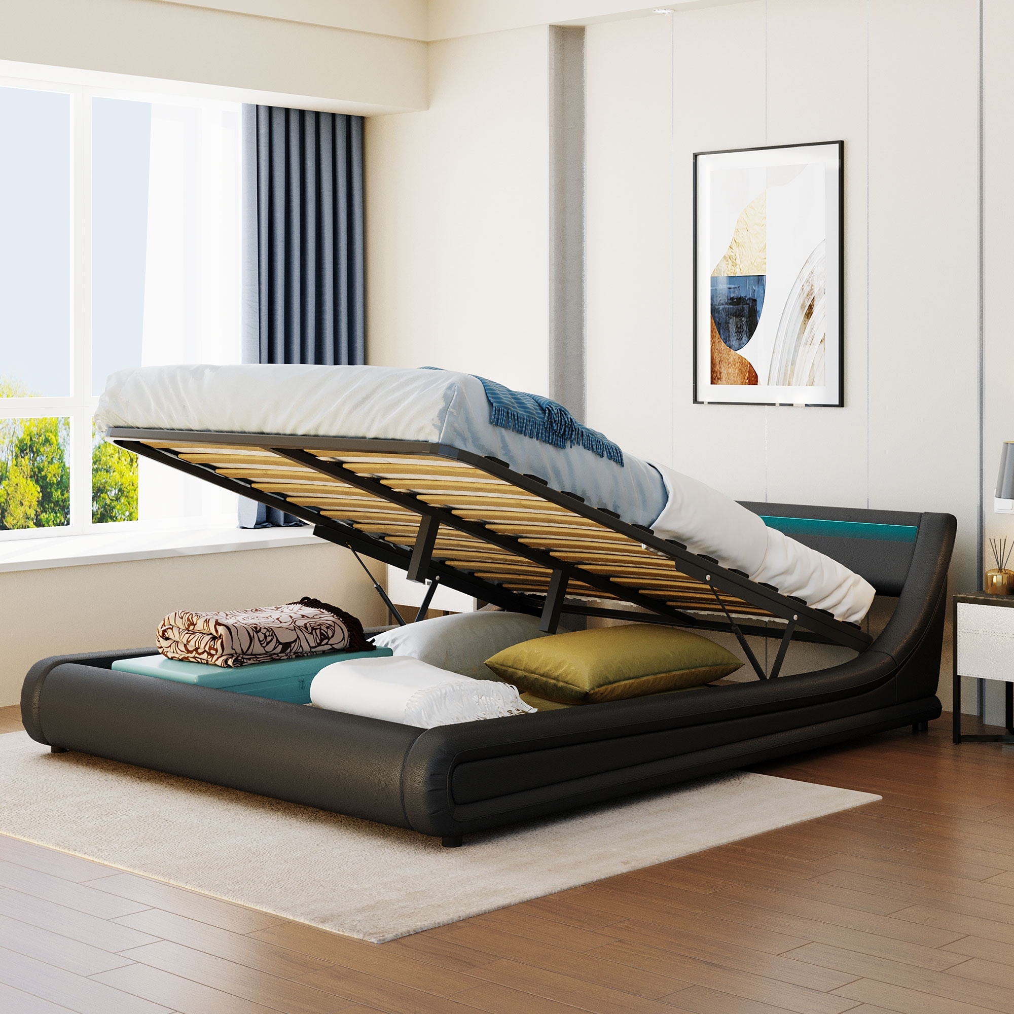 Pull up storage shop bed
