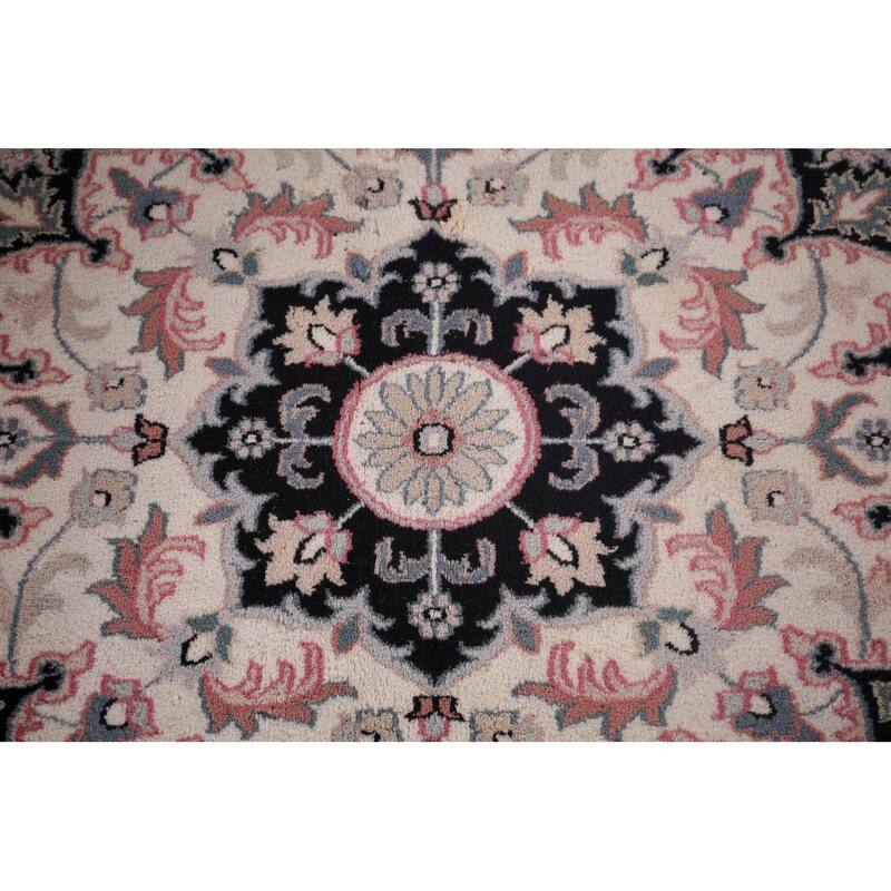 Black Floral Kashan Indian Area Rug Handmade Wool Carpet - 9'2"x 11'10"