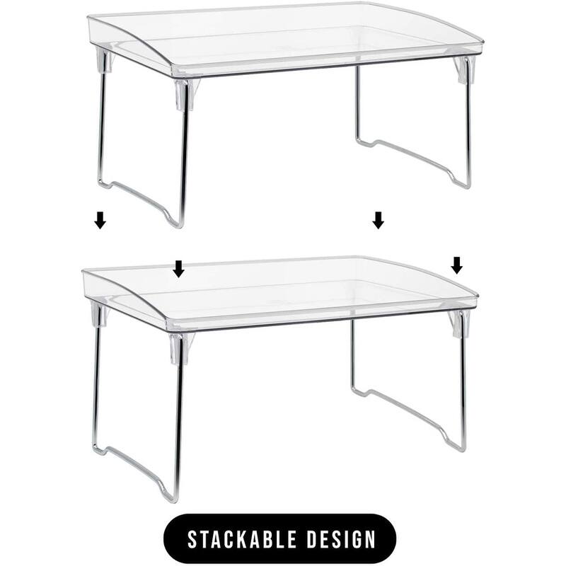 2-Tier Stackable Storage Shelf Stand- Foldable Organizer Rack for Kitchen Pantry