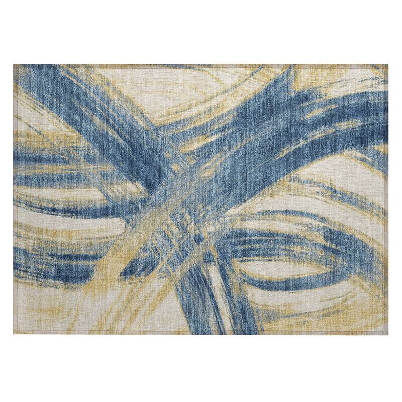 Machine Washable Indoor/ Outdoor Abstract Brushstroke Chantille Rug