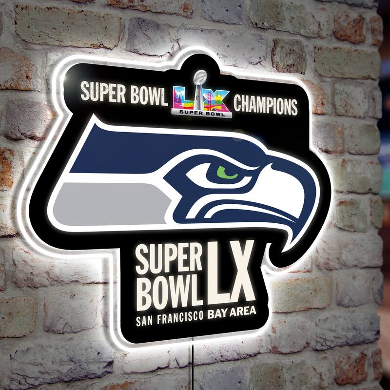 Seattle Seahawks Super Bowl 60 Champions LED Wall Décor Lighted Sign - Logo Shaped