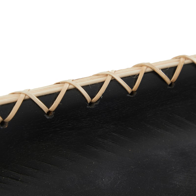 Mango Wood Handmade Nesting Tray with Hand Sewn and Woven Seagrass Accents - Black or Brown
