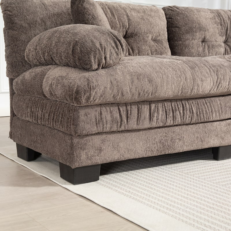 120.87" Chenille L-Shaped Sectional Sofa with Reversible Design, and 3-Seat Sleeper & Ottoman - Dual-Layer Cushion