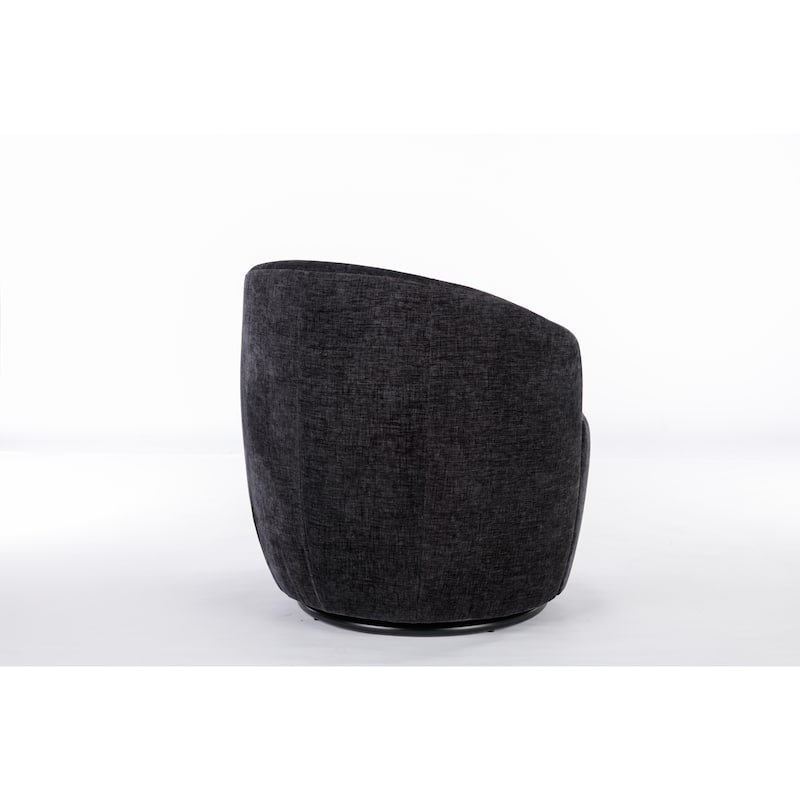 Chenille Upholstered Swivel Barrel Chair, Round Single Leisure Sofa Chair, Club Chair with Backrest & Metal Base