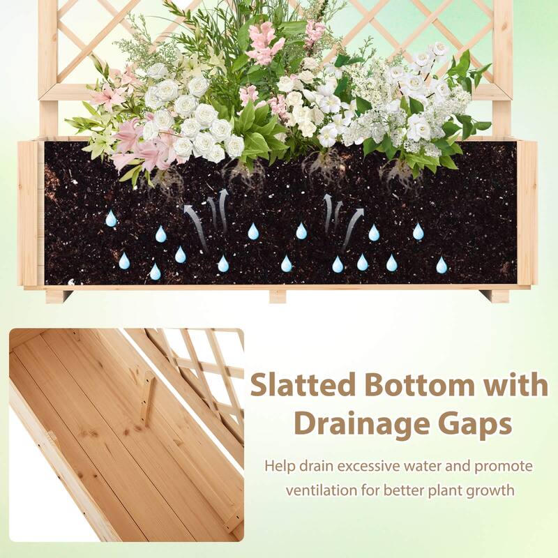 1 PCS/2 PCS Wood Elevated Planter Box Raised Garden Bed w/ Trellis