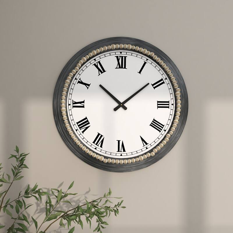 Metal Decorative Wall Clock with Beaded Accents - White - Roche River Decor