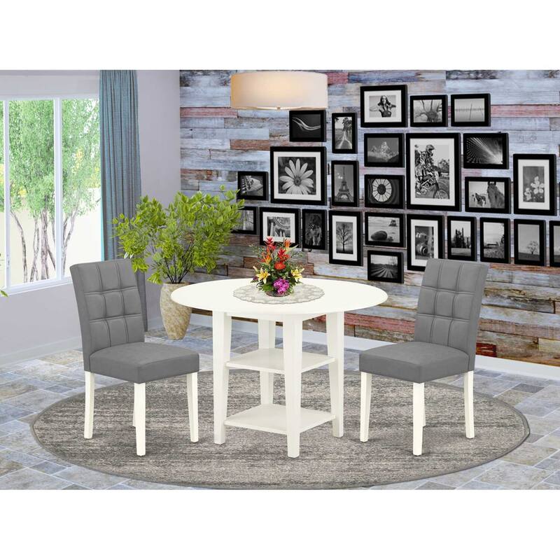HomeStock 3-Pc Linen White Finish Round Solid Wood Top Dining Table Set
