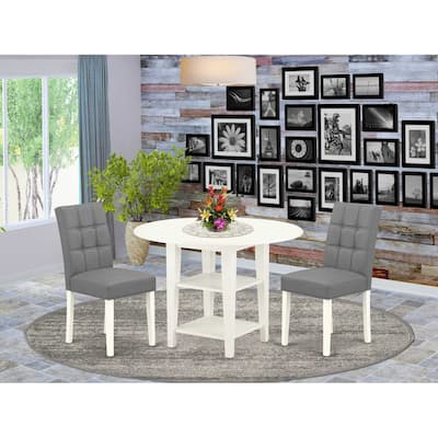 HomeStock 3-Pc Linen White Finish Round Solid Wood Top Dining Table Set