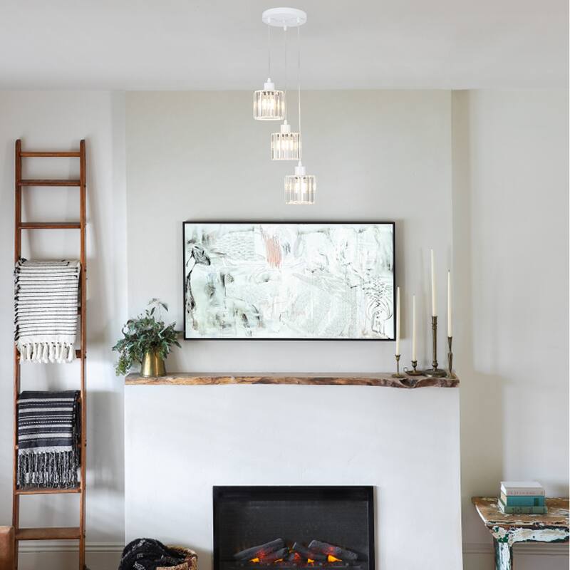 3-Light Modern Metal Hanging Pendant Light Ceiling Light Chandelier with Crystal Cover for Kitchen Island