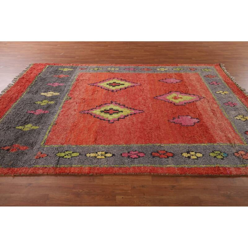 Geometric Moroccan Oriental Area Rug Hand-Knotted Wool Carpet - 7'0" x 9'7"