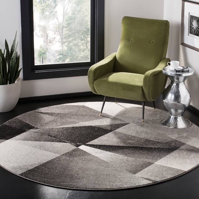 SAFAVIEH Porcello Nagore Mid-Century Modern Abstract Rug - 6'7" x 6'7" Round - Light Grey/Charcoal