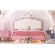 preview thumbnail 14 of 28, Upholstered Princess Bed w/ Crown Headboard, Fun Cute Platform Bed with Light Strips, Golden Metal Legs, No Box Spring Needed